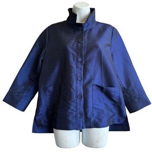 TERRA SJ APPAREL Blue Taffeta Cocktail Jacket Women's M Button Front Elegant